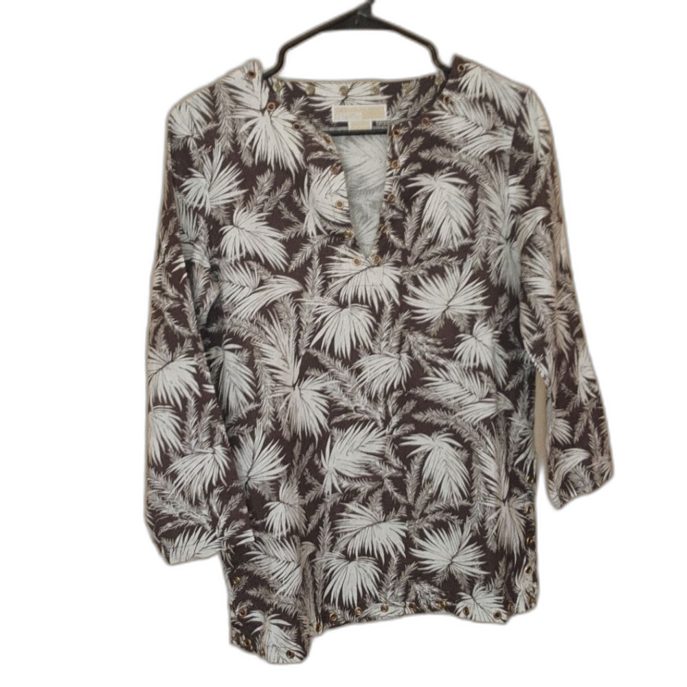 Michael Kors palm quarter sleeve v neck blouse SMALL